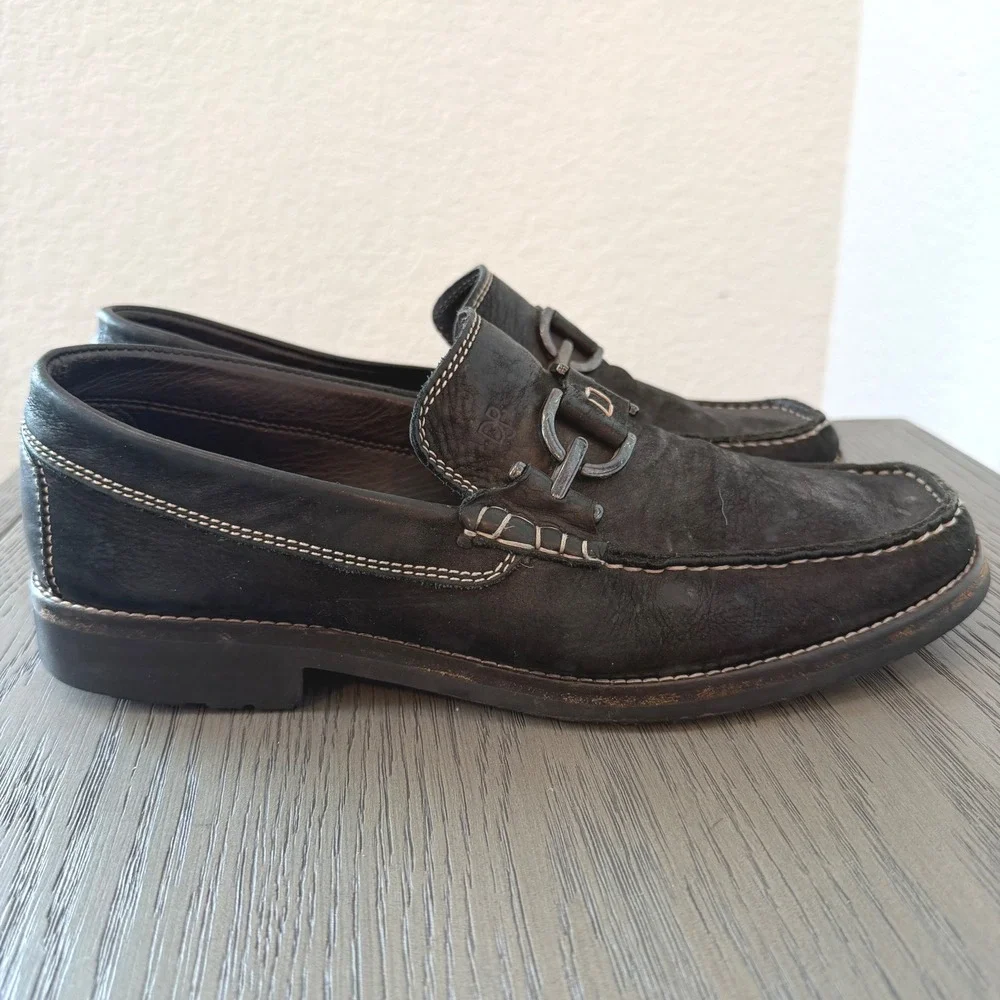 Donald J Pliner Dooley Black Leather Horse Bit Loafer Men Lug Sole Made in Italy